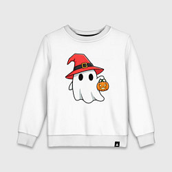 Свитшот хлопковый детский Призрак в красной шляпе, цвет: белый
