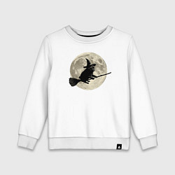 Свитшот хлопковый детский Мопс на метле и луна, цвет: белый