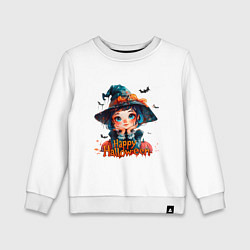 Свитшот хлопковый детский Счастливого Хэллоуина - ведьмочка, цвет: белый