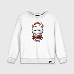 Свитшот хлопковый детский Белый кот дед мороз, цвет: белый