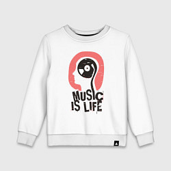 Свитшот хлопковый детский Brain: Music is life, цвет: белый