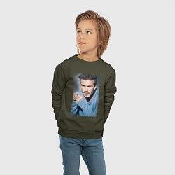 Свитшот хлопковый детский David Beckham: Portrait, цвет: хаки — фото 2