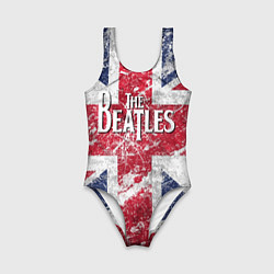 Купальник для девочки The Beatles - лого на фоне флага Великобритании, цвет: 3D-принт