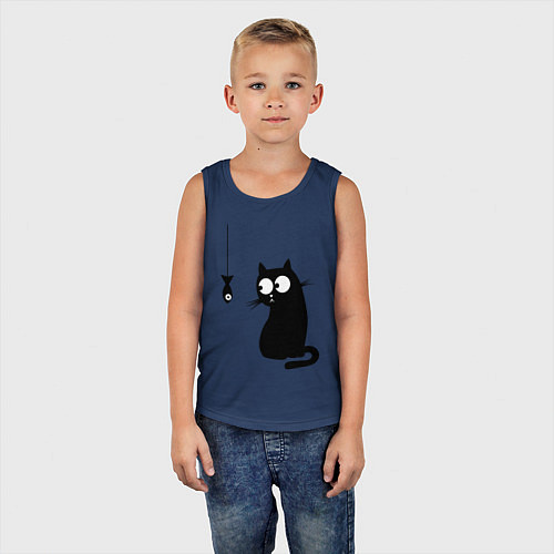 Детская майка Кот и рыба / Тёмно-синий – фото 5