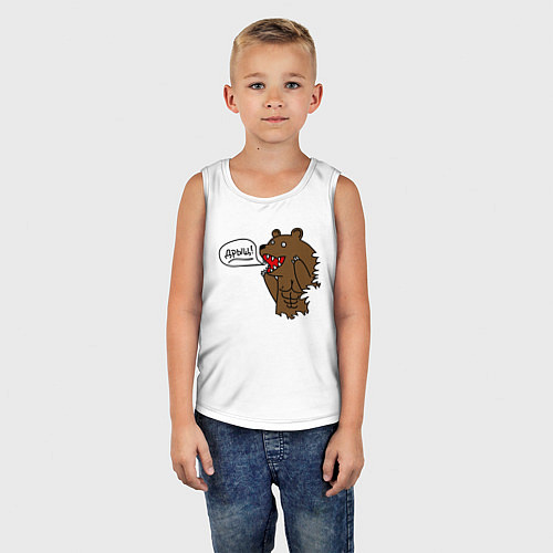 Детская майка Медведь-качок: дрищ / Белый – фото 5