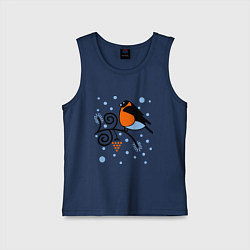 Майка детская хлопок Снегирь на ветке рябины, цвет: тёмно-синий