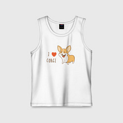 Майка детская хлопок I LOVE CORGI, цвет: белый