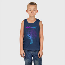 Майка детская хлопок ДЕРЕВО CYBERPUNK 2077, цвет: тёмно-синий — фото 2