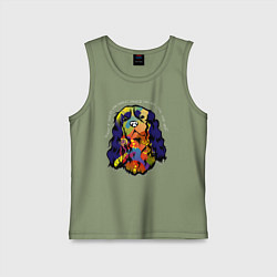 Майка детская хлопок Берегись кавалер кинг спаниеля, цвет: авокадо