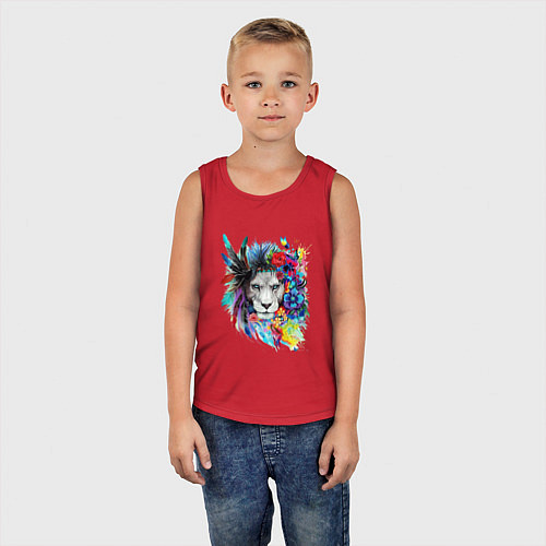 Детская майка Лев в цветах и перьях / Красный – фото 5