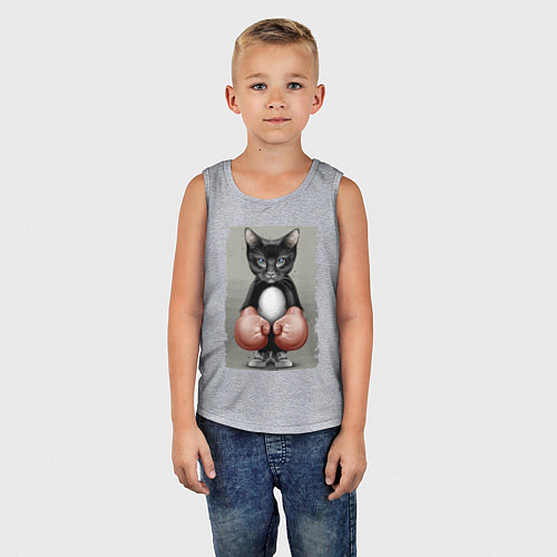 Детская майка Крутой котяра в боксёрских перчатках Cool cat in b / Меланж – фото 5