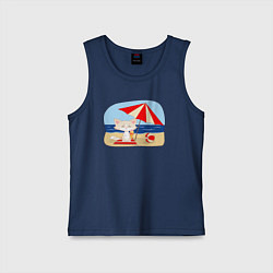Майка детская хлопок Кошечка на пляже с мороженым, цвет: тёмно-синий