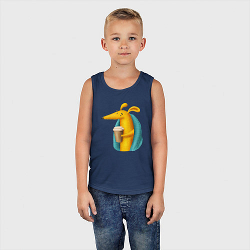 Детская майка Песик под пледом с кофе / Тёмно-синий – фото 5