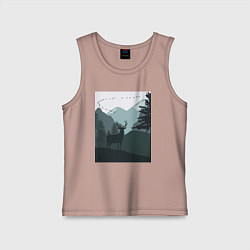 Майка детская хлопок Олень в лесу силуэты, цвет: пыльно-розовый