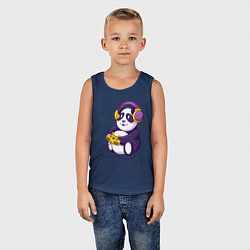 Майка детская хлопок Панда в наушниках с геймпадом, цвет: тёмно-синий — фото 2
