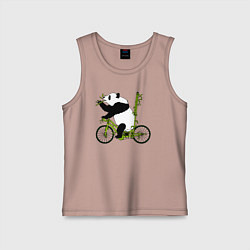 Майка детская хлопок Панда на велосипеде с бамбуком, цвет: пыльно-розовый