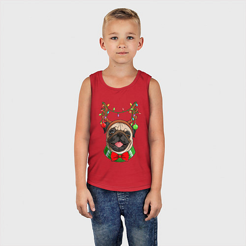 Детская майка Новогодний мопс / Красный – фото 5