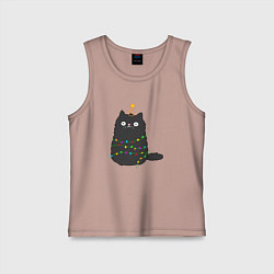 Майка детская хлопок Котик притворился ёлочкой, цвет: пыльно-розовый