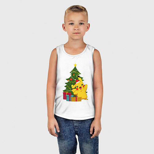 Детская майка Новогодний Пикачу и елка / Белый – фото 5