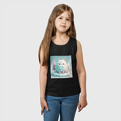 Майка детская хлопок Толстый снежный котик пастельные цвета, цвет: черный — фото 2