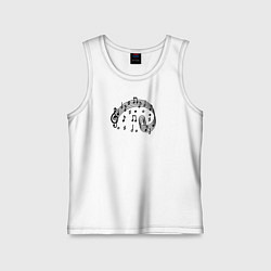 Майка детская хлопок Черные ноты и скрипичный ключ, цвет: белый