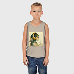 Майка детская хлопок Девочка в наушниках, цвет: миндальный — фото 2