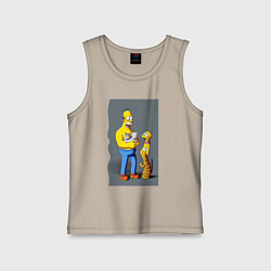 Майка детская хлопок Homer Simpson and cats - нейросеть арт, цвет: миндальный