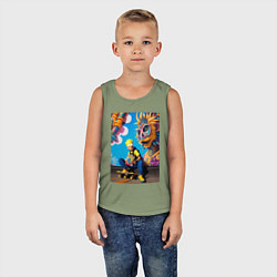 Майка детская хлопок Барт Симпсон на фоне граффити - нейросеть, цвет: авокадо — фото 2