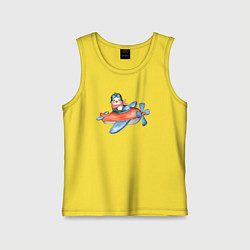 Майка детская хлопок Пингвин летит на вертолете, цвет: желтый