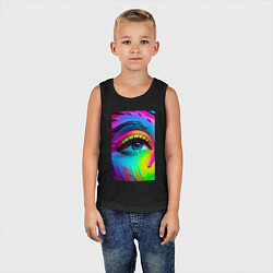 Майка детская хлопок Глаз - нейросеть - поп-арт - неон, цвет: черный — фото 2