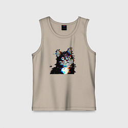 Майка детская хлопок Pixel cat, цвет: миндальный