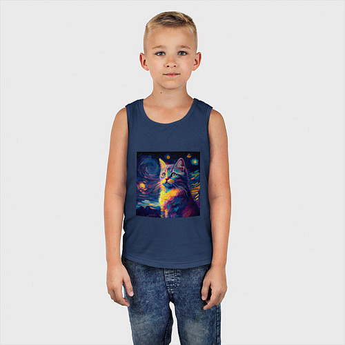 Детская майка Котик Винсент ван Гог / Тёмно-синий – фото 5