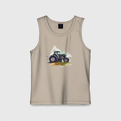 Майка детская хлопок Farming Simulator - Tractor and mountains, цвет: миндальный