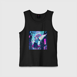 Майка детская хлопок Милая аниме девушка-ангел с неоновым нимбом, цвет: черный