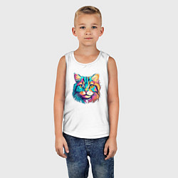 Майка детская хлопок Красивый кислотный кот улыбается, цвет: белый — фото 2