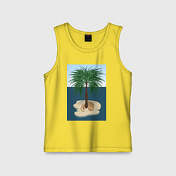 Майка детская хлопок Кот под пальмой на острове, цвет: желтый
