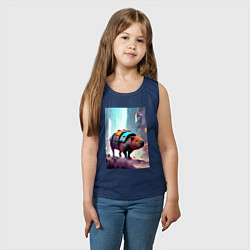 Майка детская хлопок Капибара в мегаполисе - киберпанк, цвет: тёмно-синий — фото 2