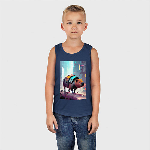 Детская майка Капибара в мегаполисе - киберпанк / Тёмно-синий – фото 5