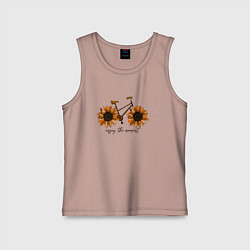 Майка детская хлопок Велосипед с подсолнухами, цвет: пыльно-розовый