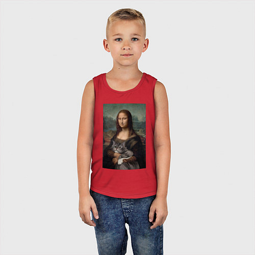 Детская майка Мона Лиза с котиком / Красный – фото 5
