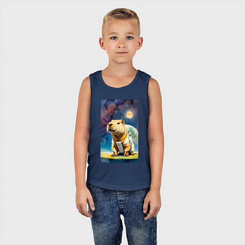 Детская майка Capybara brave astronaut - neural network / Тёмно-синий – фото 5