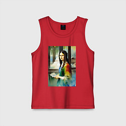 Детская майка Мона Лиза в библиотеке - нейросеть - акварель