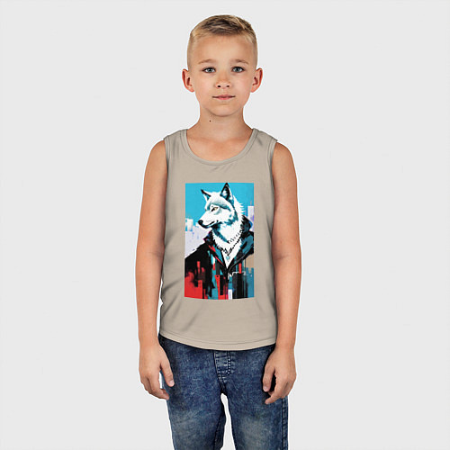 Детская майка Крутой городской волчара - нейросеть / Миндальный – фото 5