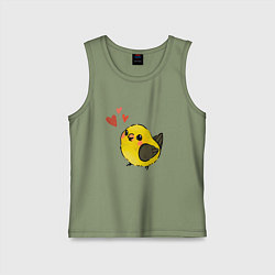 Майка детская хлопок Птичка иволга с сердечками, цвет: авокадо