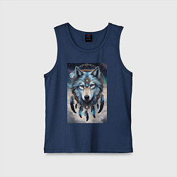 Майка детская хлопок Шаман волк, цвет: тёмно-синий