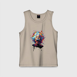 Майка детская хлопок Эйнштейн с языком в краске, цвет: миндальный