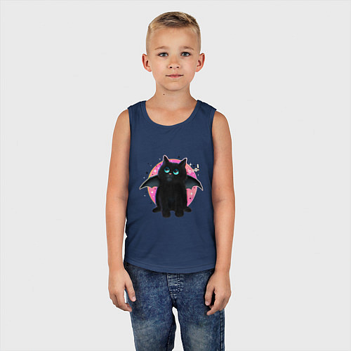 Детская майка Черный котенок летучая мышь хэллоуин / Тёмно-синий – фото 5