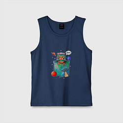 Майка детская хлопок Кот космонавт в кармане, цвет: тёмно-синий