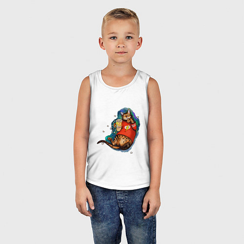 Детская майка Ленивый бенгальский кот с попкорном / Белый – фото 5