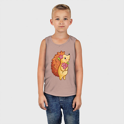 Детская майка Ёжик с цветами / Пыльно-розовый – фото 5